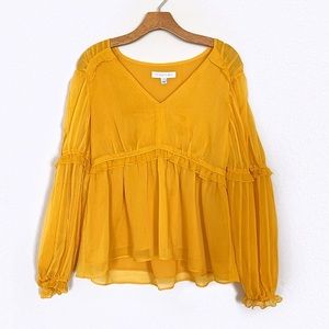 Sheer Yellow Ruffle Peasant Top